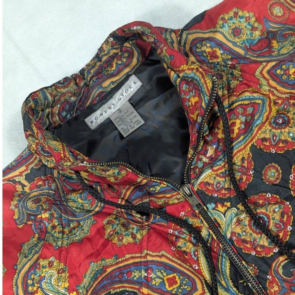 Robert Stock Vintage 100%‎ Silk Paisley Bomber Jacket Red Gold Small
